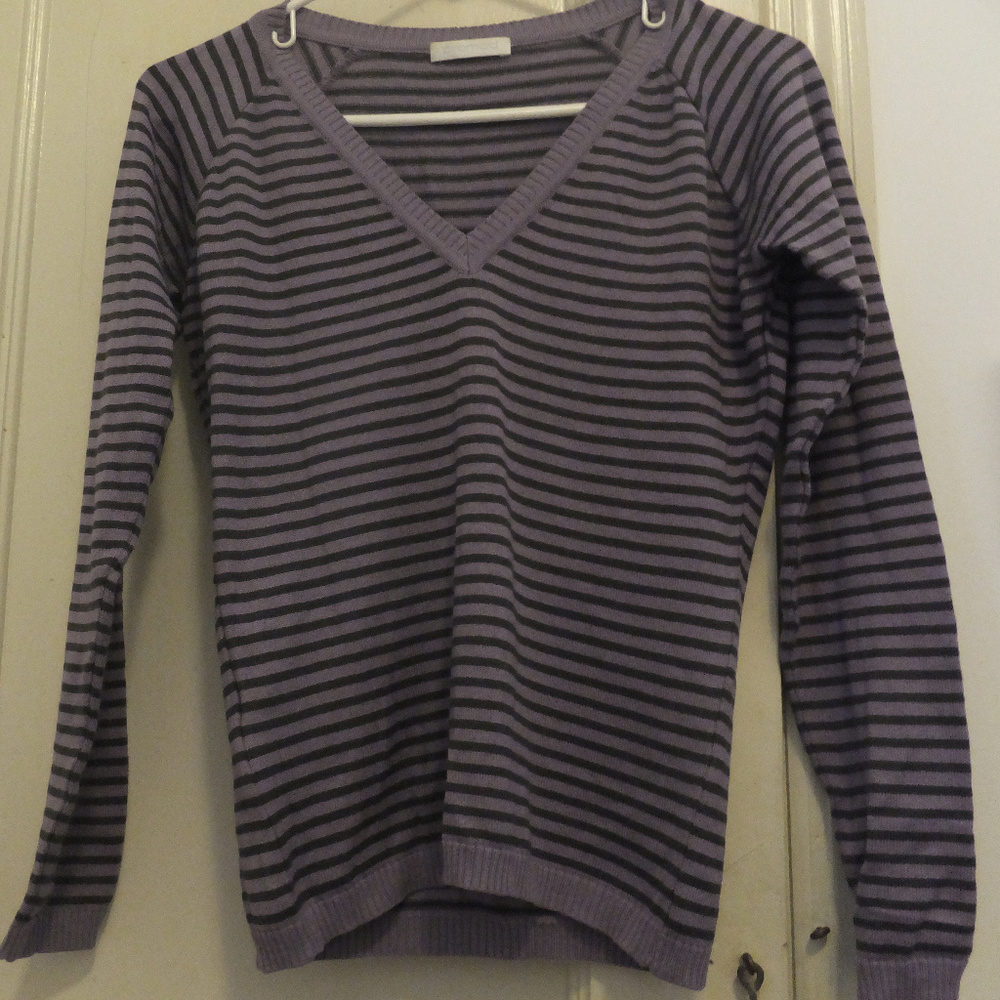 Promod Striped Lavender V-Neck Sweater