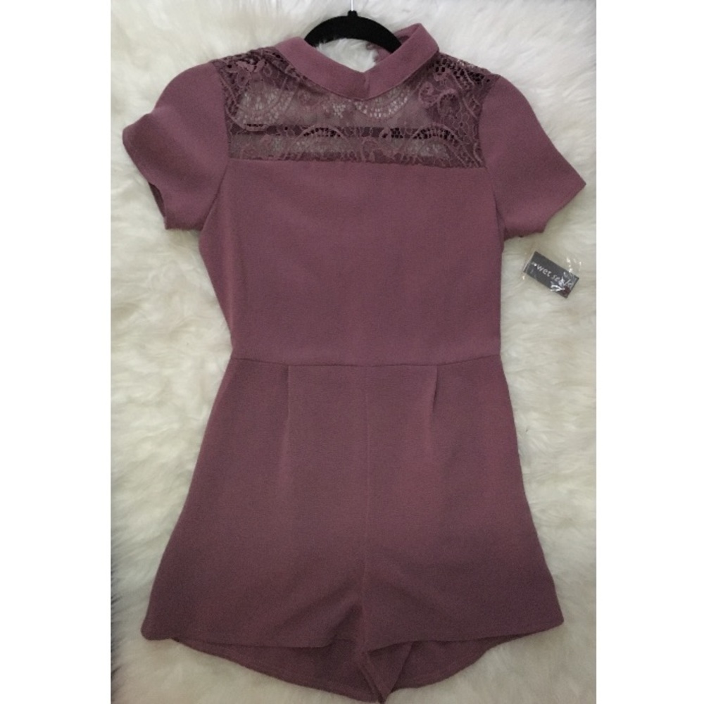 Mauve Lace Top Backless Romper