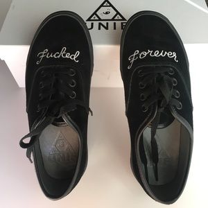 Embroidered Lace Up Sneakers- Black