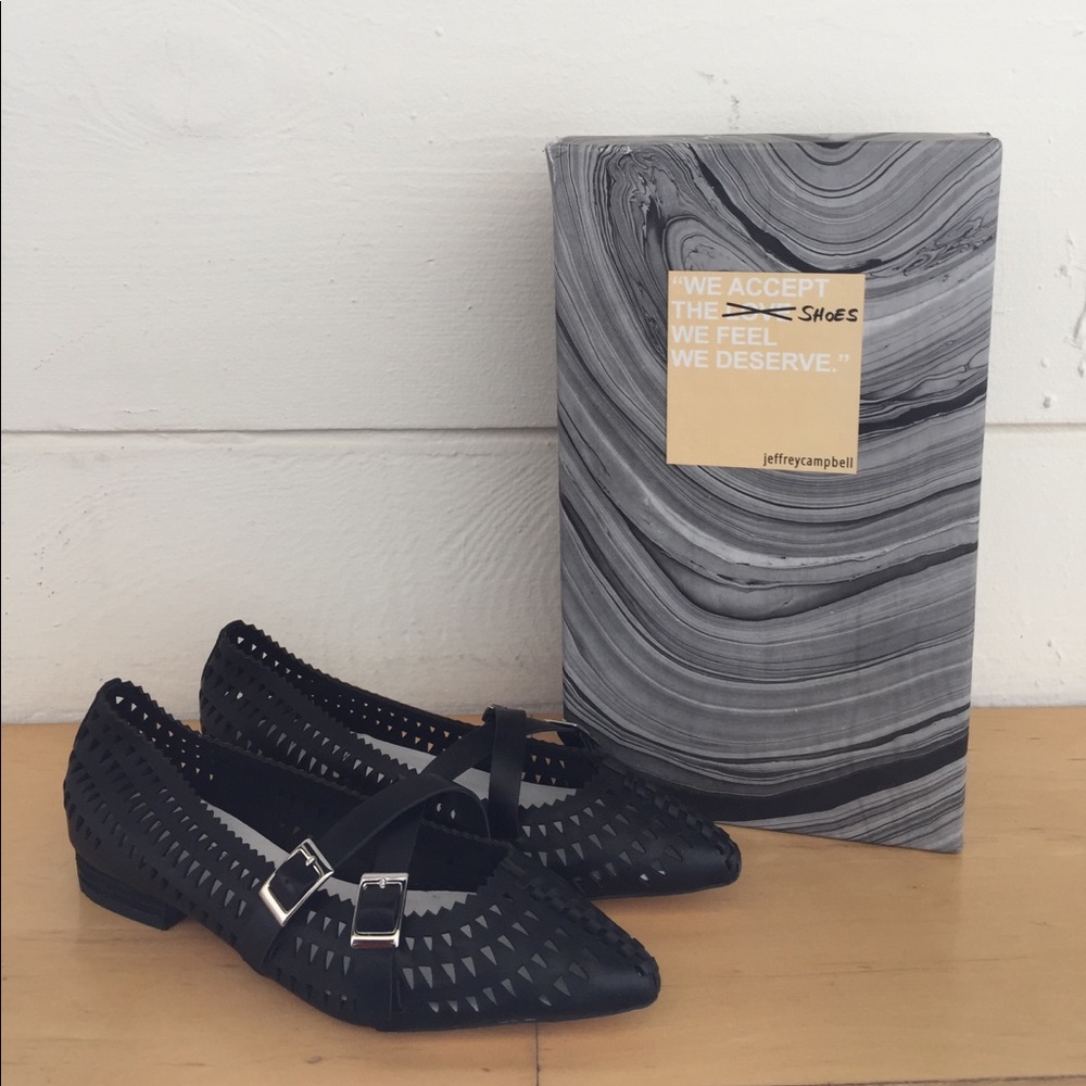 New Jeffrey Campbell Padme Black Leather Flats