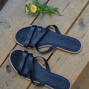 J. Crew Flat Black Sandals, Sz 11