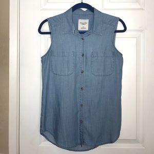 Sleeveless Chambray Button Down