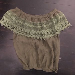 Olive green off the shoulder shirt