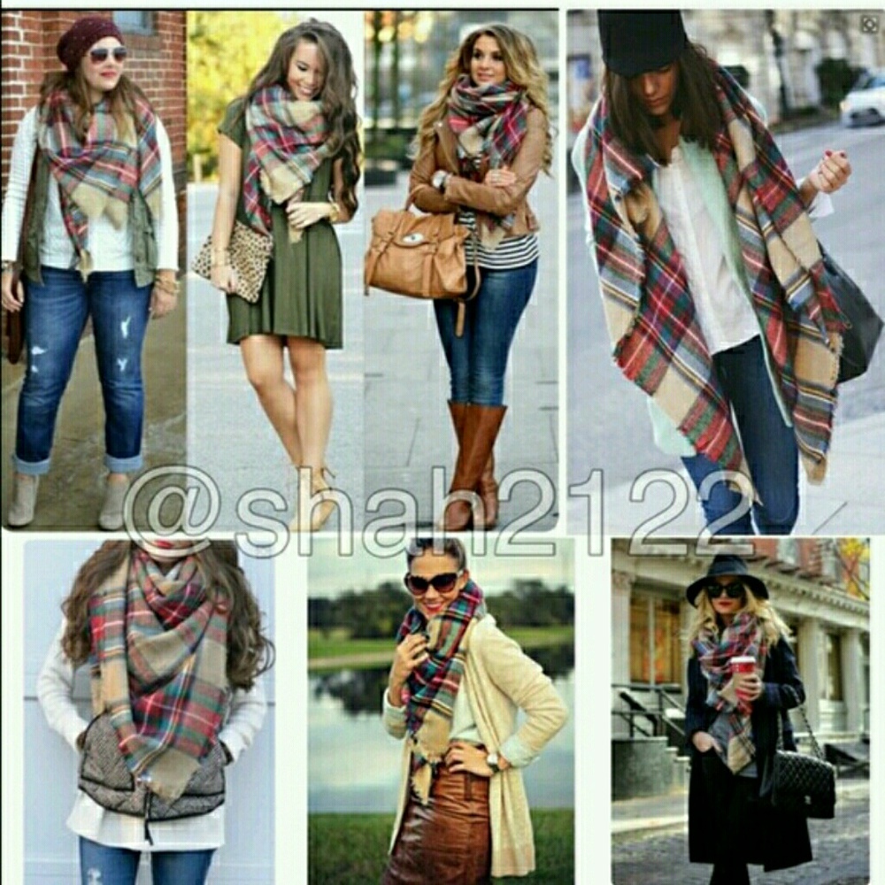 Beige classic plaid blanket scarves!