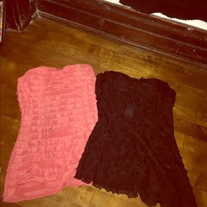 Two for one!! Black and pink ruffle strapless tops