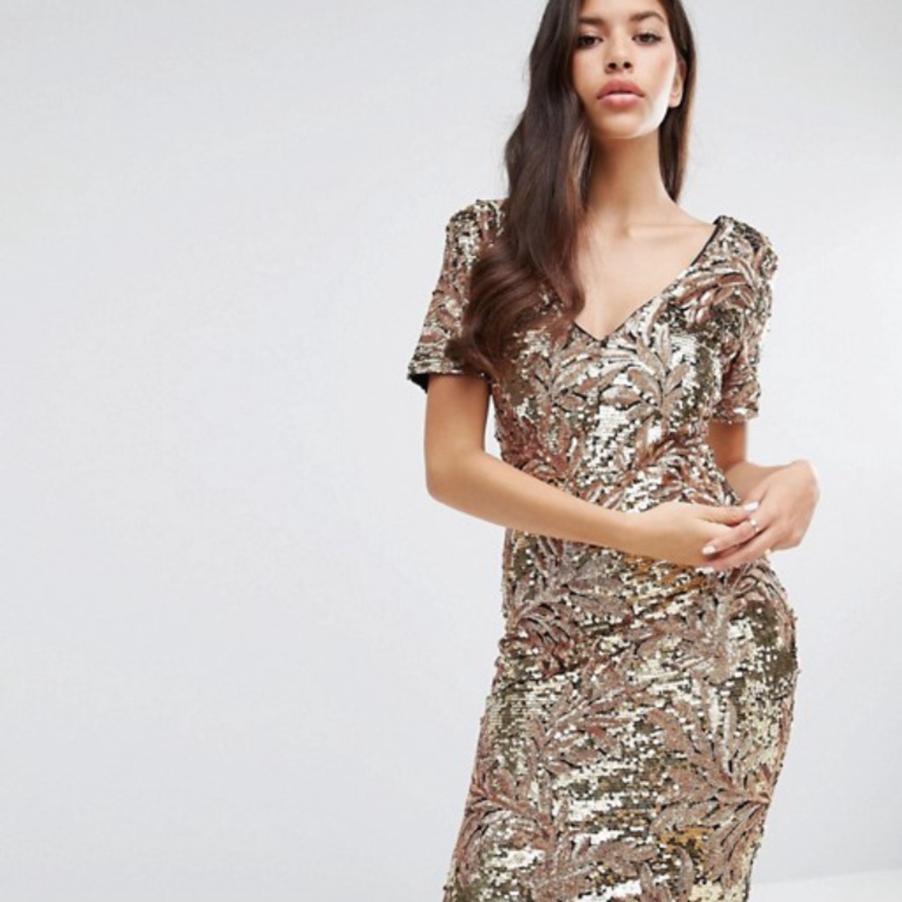 ASOS Club L Sequin Midi Dress w/ Cap Sleeve