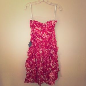 Strapless floral print dress