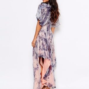 Blue Kimono Sleeve Maxi Chiffon Dress by Foxiedox