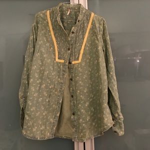 Free people denim button up floral Blouse