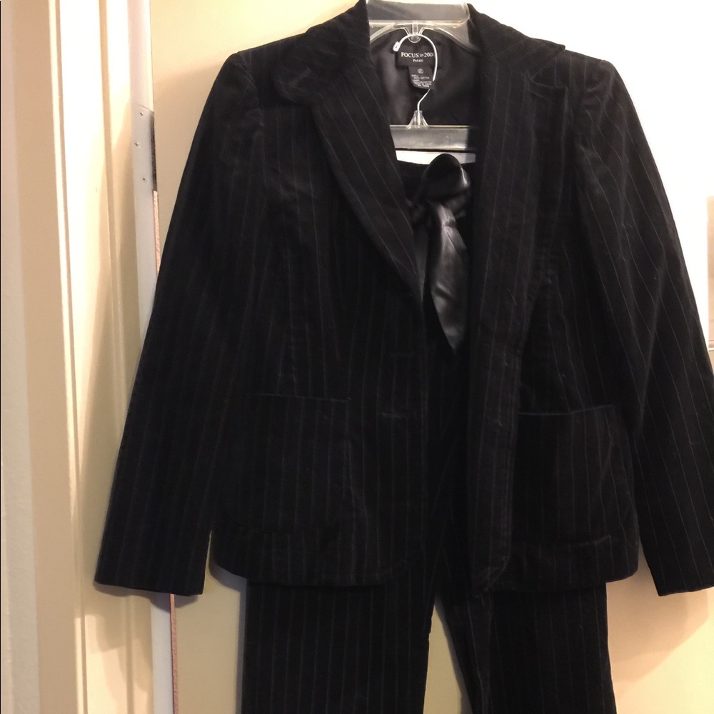 Ladies black pinstriped pant suit