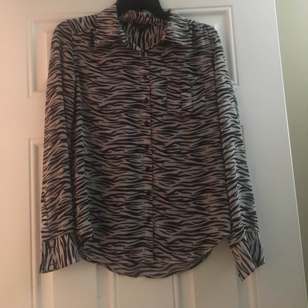 Zebra striped sheer GUESS button down top