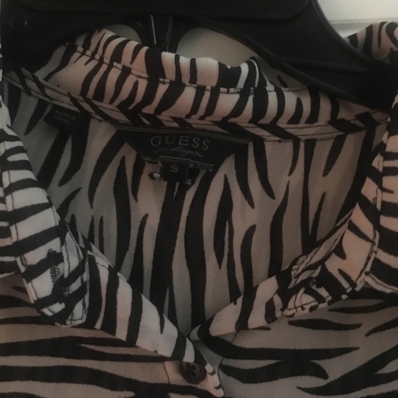 Zebra striped sheer GUESS button down top - Picture 2 of 4