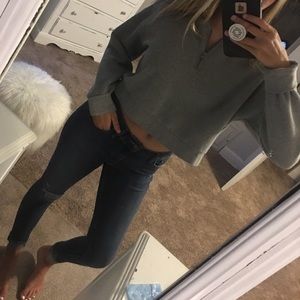 Grey cropped half-zip sweatshirt
