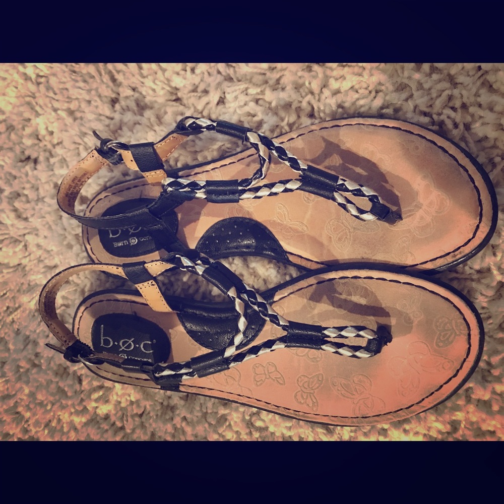 Black and gold flat sandals