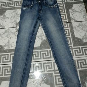 Gray Washed Jeans w/Rhinestone Design on Pocket
