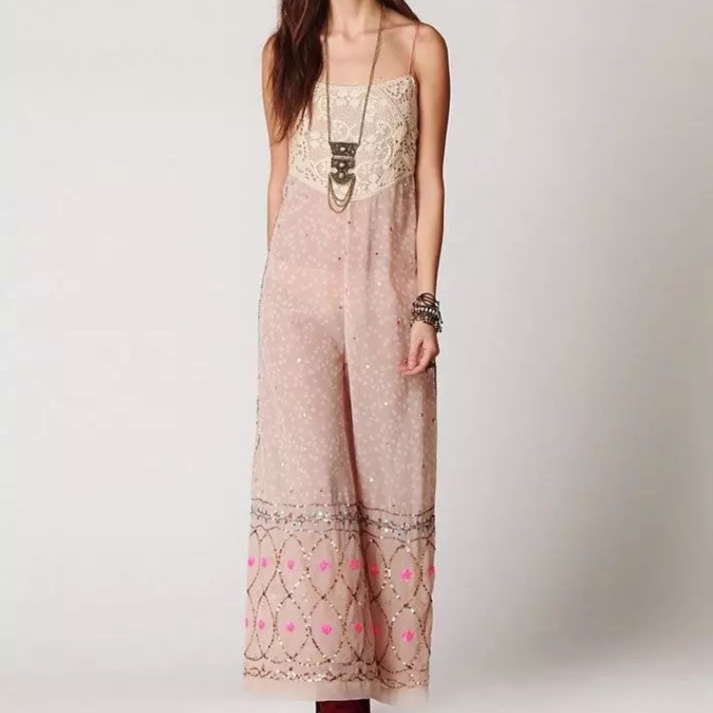 Free People Pink Sparkly Dressy Jumpsuit Romper