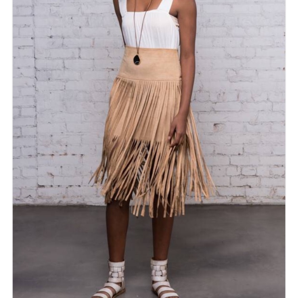 Faux Suede Long Fringe skirt!💃🏼