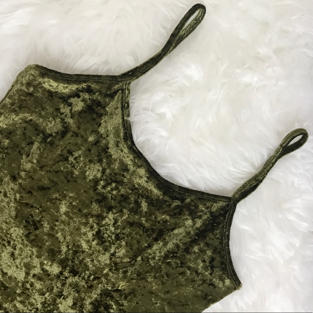 Olive Scoop Neck Low Back Crushed Velvet Bodysuit