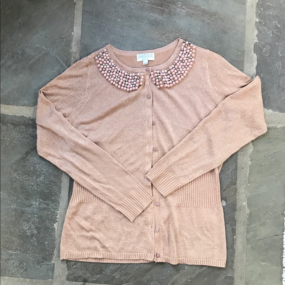 Joseph A Metallic Peach Embellished Neck Cardigan