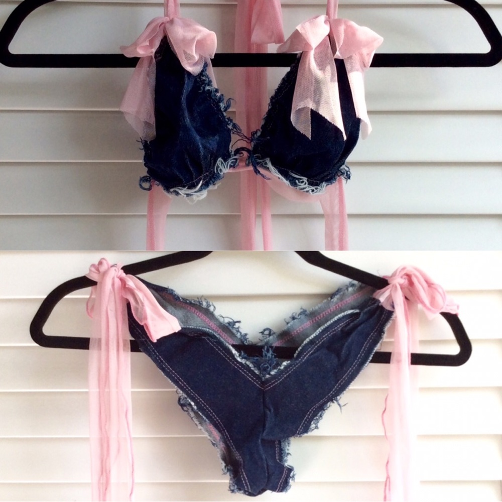 Pale Pink & Denim Lingerie / Bikini / Rave Set