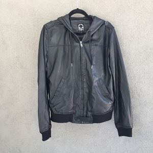 copy Real Leather Full Zip Hooded Jacket
