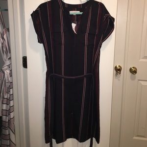 Loft Navy Vertical Stripe Buttondown Dress NEW Med