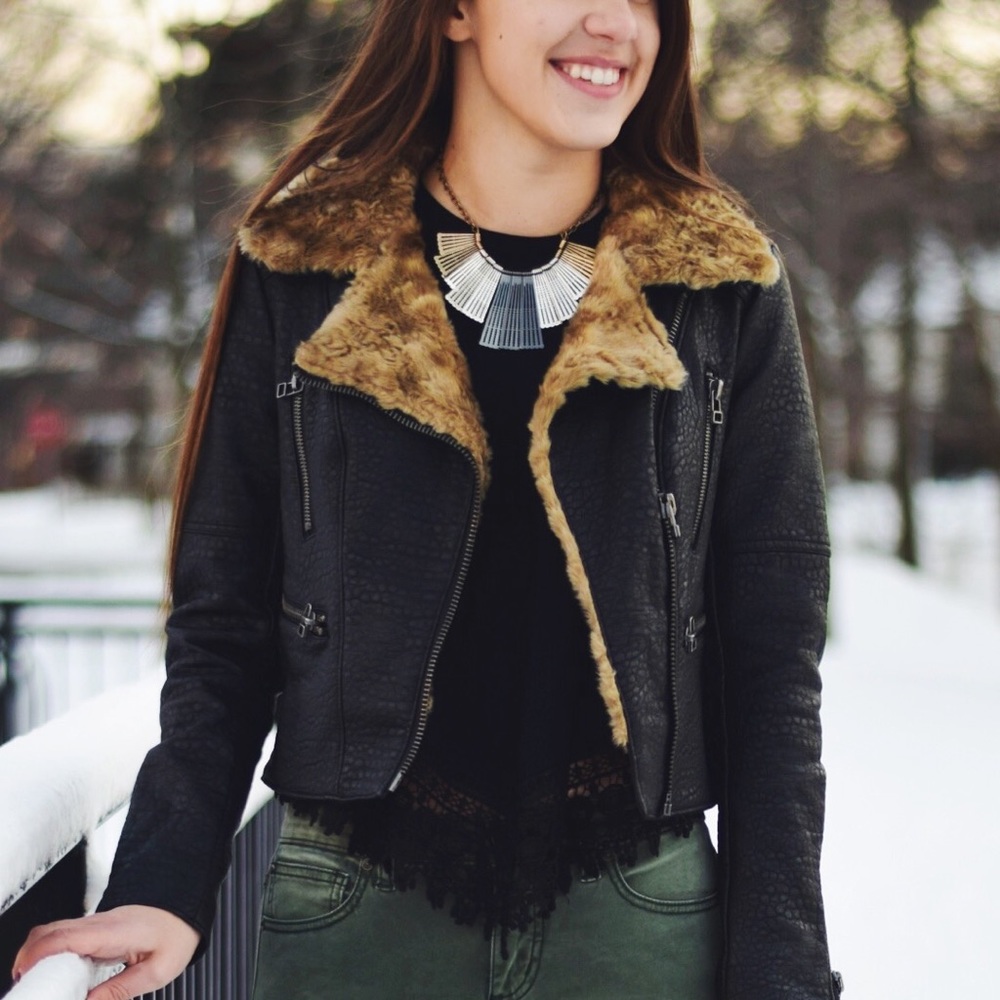 Free People Vegan Sherpa Motorcycle Jacket