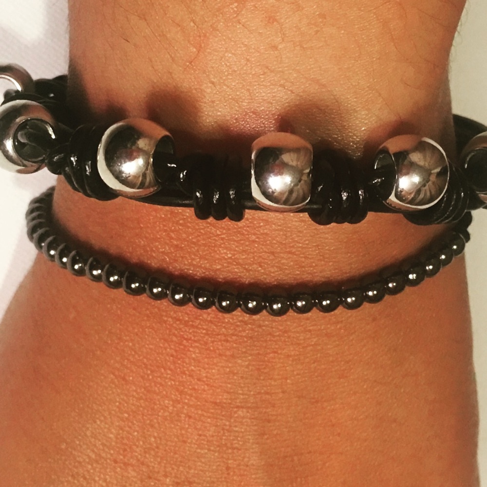 🆕Vegan Leather Bracelet Silver Tone Beads Unisex