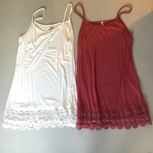 Two Monoreno Crochet Hem Tanks M