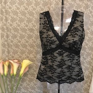 Worthington Black & Nude Floral Lace Overlay Tank