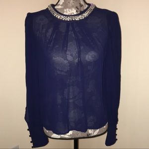 Navy blouse with beaded collar
