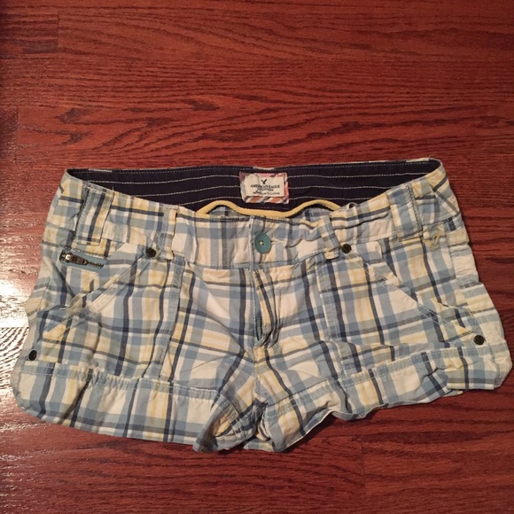 yellow plaid shorts womens