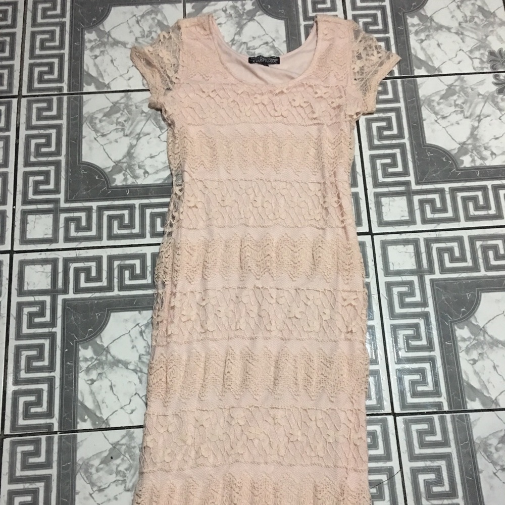 Blush pink lace floral dress