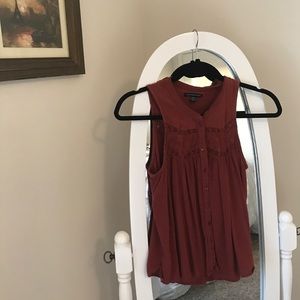 Burnt orange button up flowey tank top