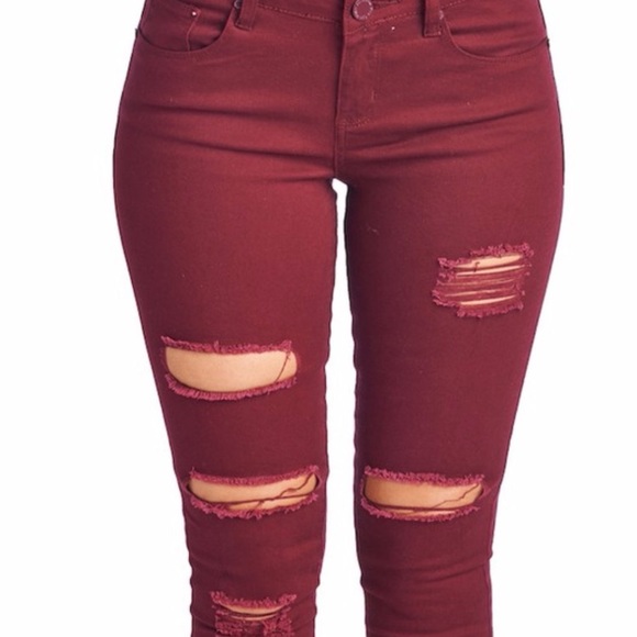 Maroon Distressed Skinny Denim sizes 1, 5, 11! - Picture 4 of 8