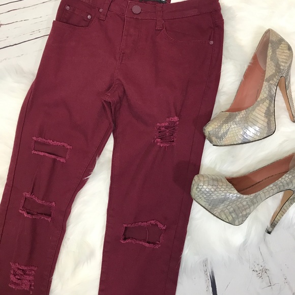 Maroon Distressed Skinny Denim sizes 1, 5, 11! - Picture 6 of 8