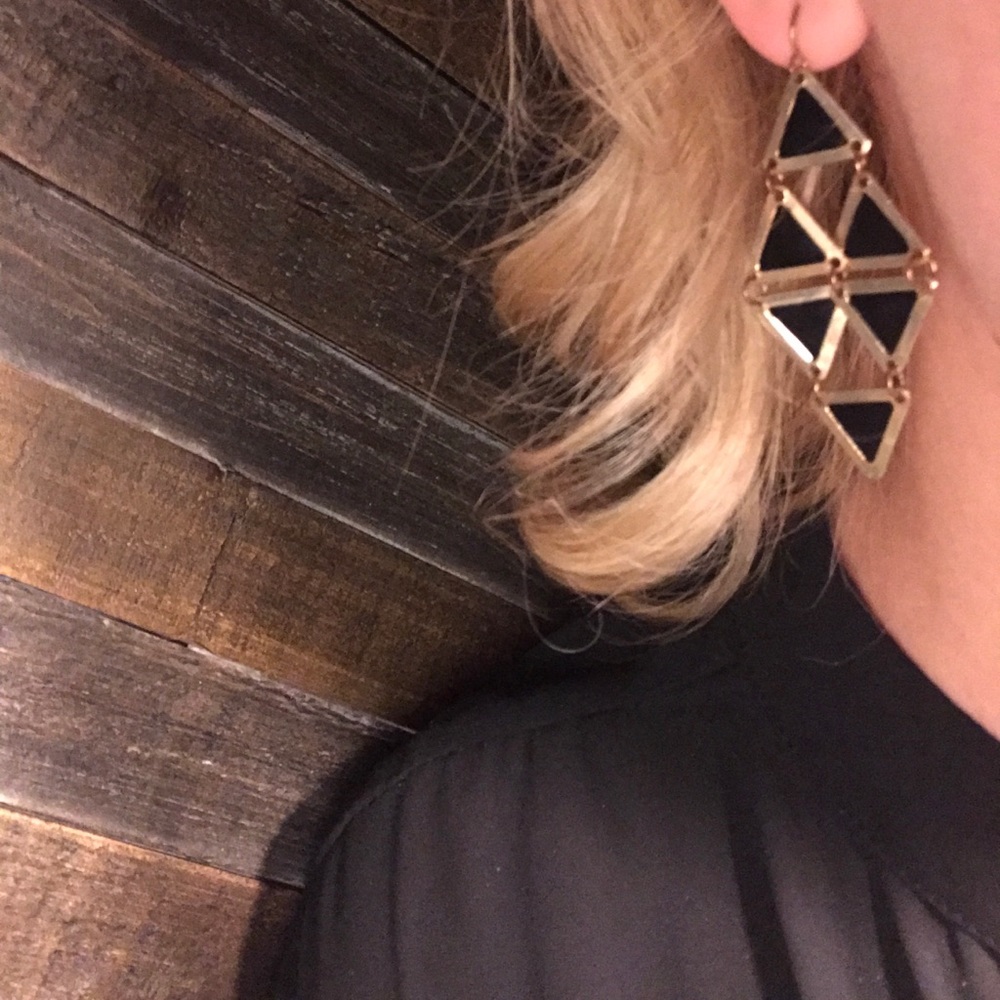 Gold and black triangle chandelier earrings!