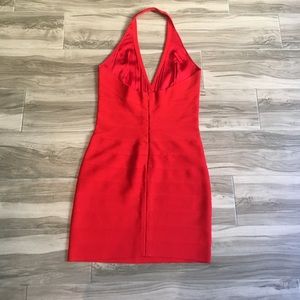 Carmen Marc Valvo Red Bandage Halter Dress