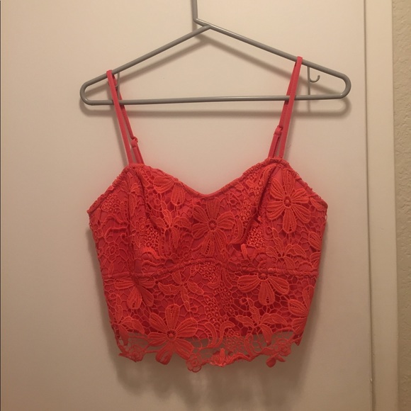 Sans Souci Tops - Sans Souci Coral Lace Crop top