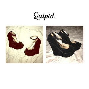 Qupid velvet peep toe wedges
