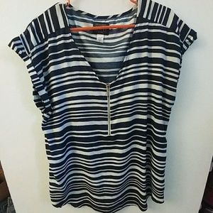 Zipper Blouse Navy and White