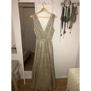 LIGHT GOLD DEEP V MAXI DRESS