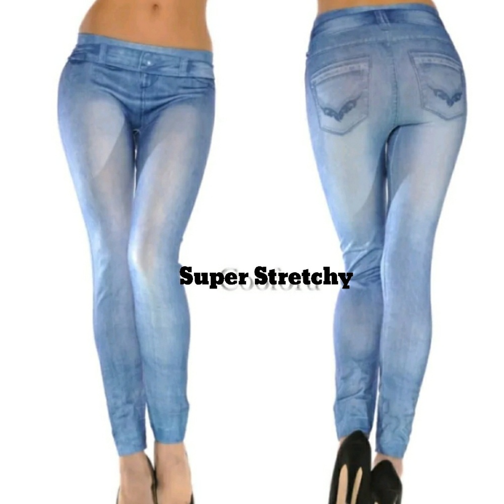 SUPER STRETCHY SEXY SKINNY JEANS LOOK LEGGINGS - Picture 1 of 6