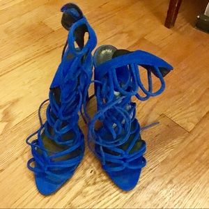 Zara Electric Blue strappy tie up sandals sz 38