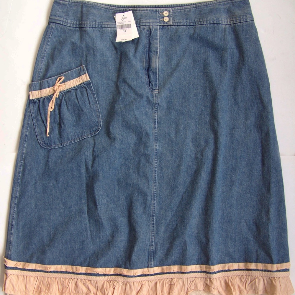 J JILL denim SKIRT mesh & cotton RUFFLE hem 16