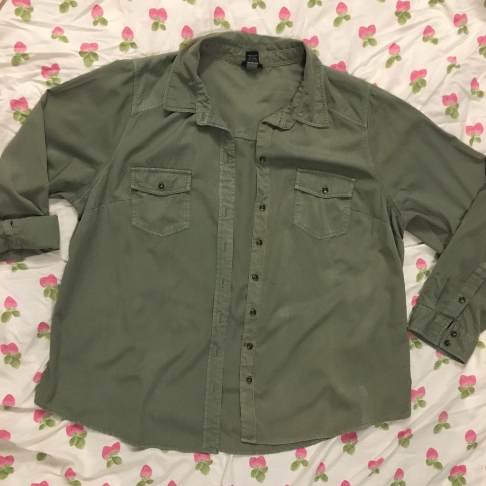 Torrid Army Green Button Down Blouse
