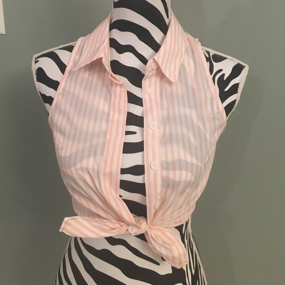 Pink and white striped tie shirt