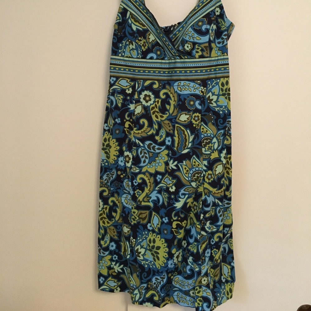 Blue and green pattern dress