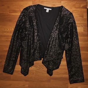 Anthropologie Black Sequin Cropped Blazer Size S