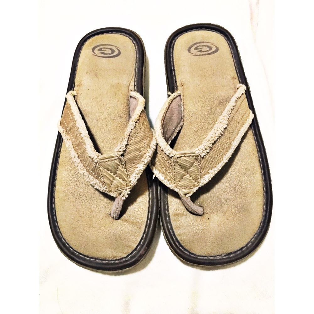 Khaki flip flops